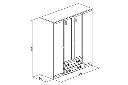 Чертеж шкафа с распашными дверцами с размерами